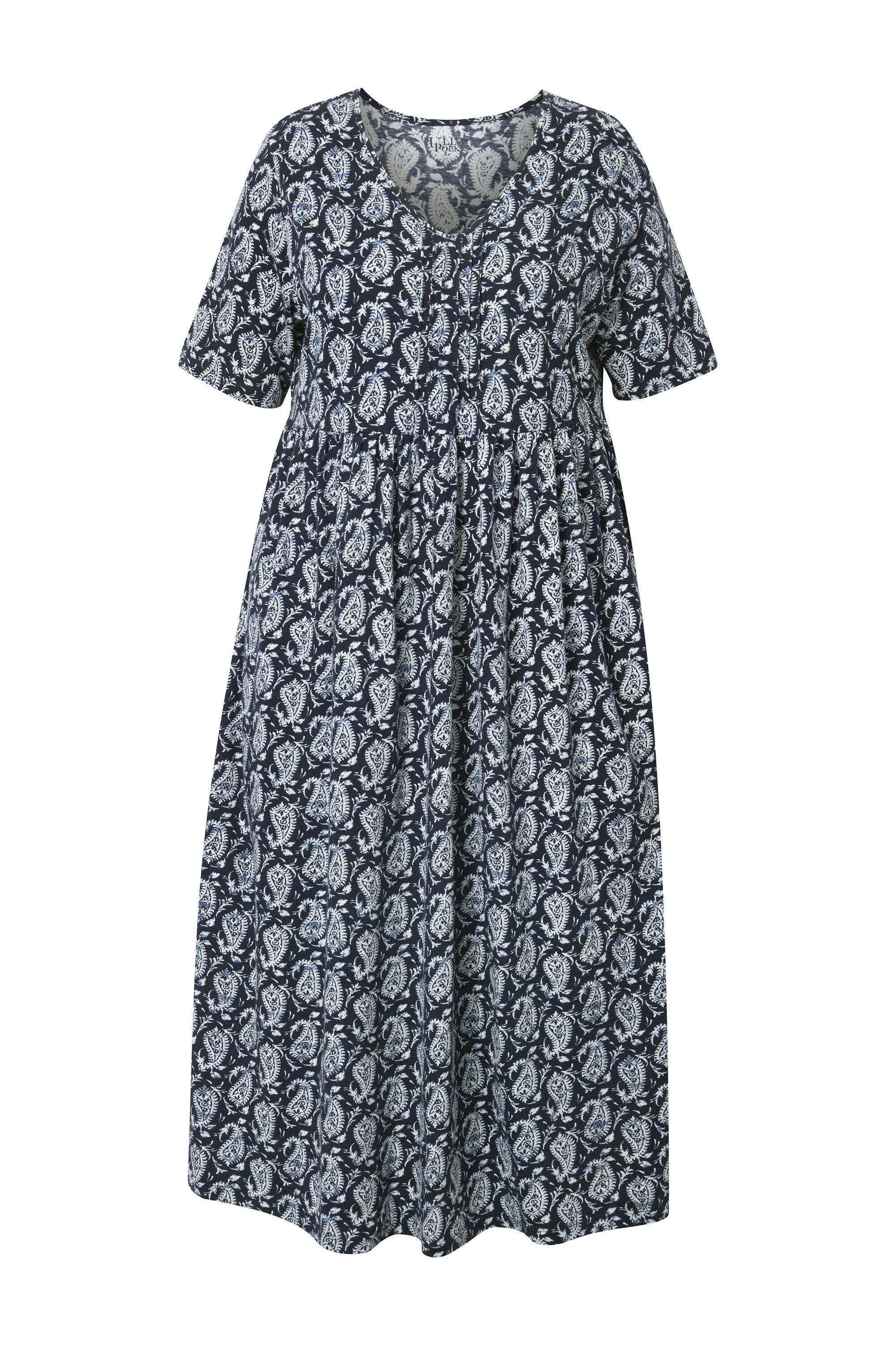 Ulla Popken Maxikleid Maxikleid A-Linie V-Ausschnitt Halbarm Taschen günstig online kaufen