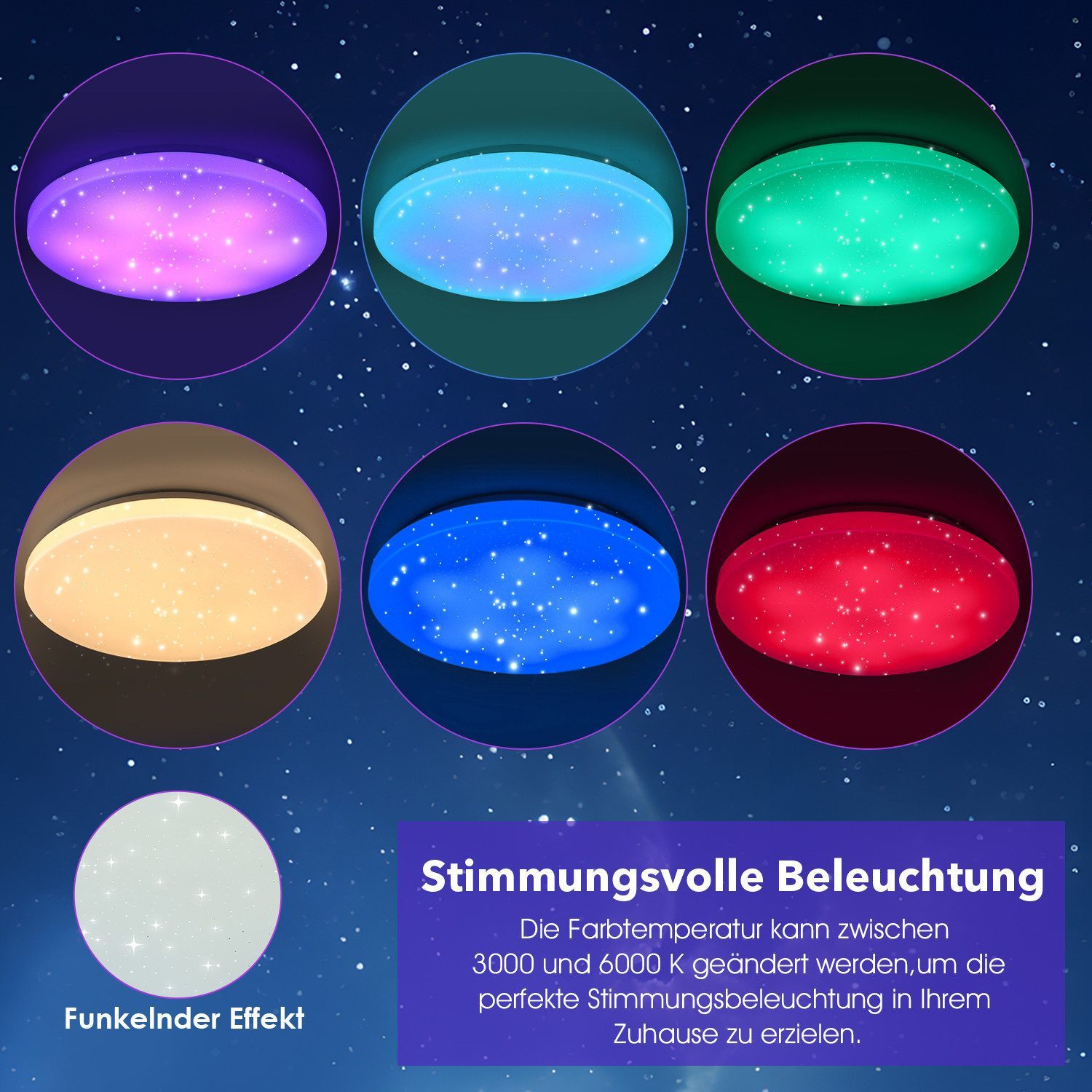 OULENBIYAR Deckenleuchte RGB LED Deckenleuchte, 36W günstig online kaufen
