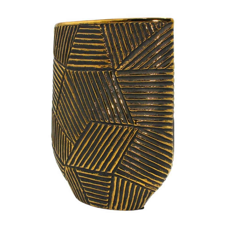 Dekohelden24 Dekovase Edle hochwertige schmale Keramik Vase in gold-schwarz, verschiedene (1 Vase, 1 St)