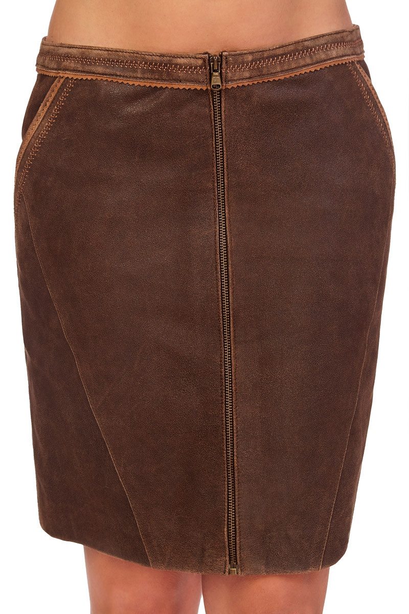 KRÜGER COLLECTION Trachtenrock Trachten Lederrock - SAMANTHA - dunkelbraun