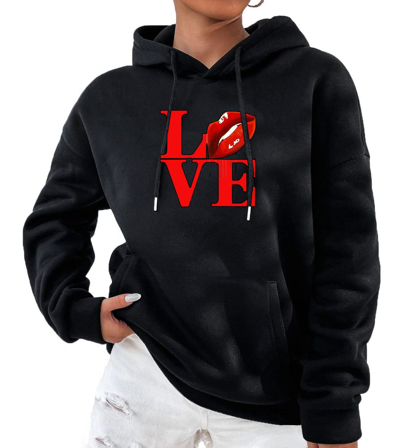 RMK Hoodie Damen Pullover Oversize Love mit Baumwolle, Winter Kapuzenpullover
