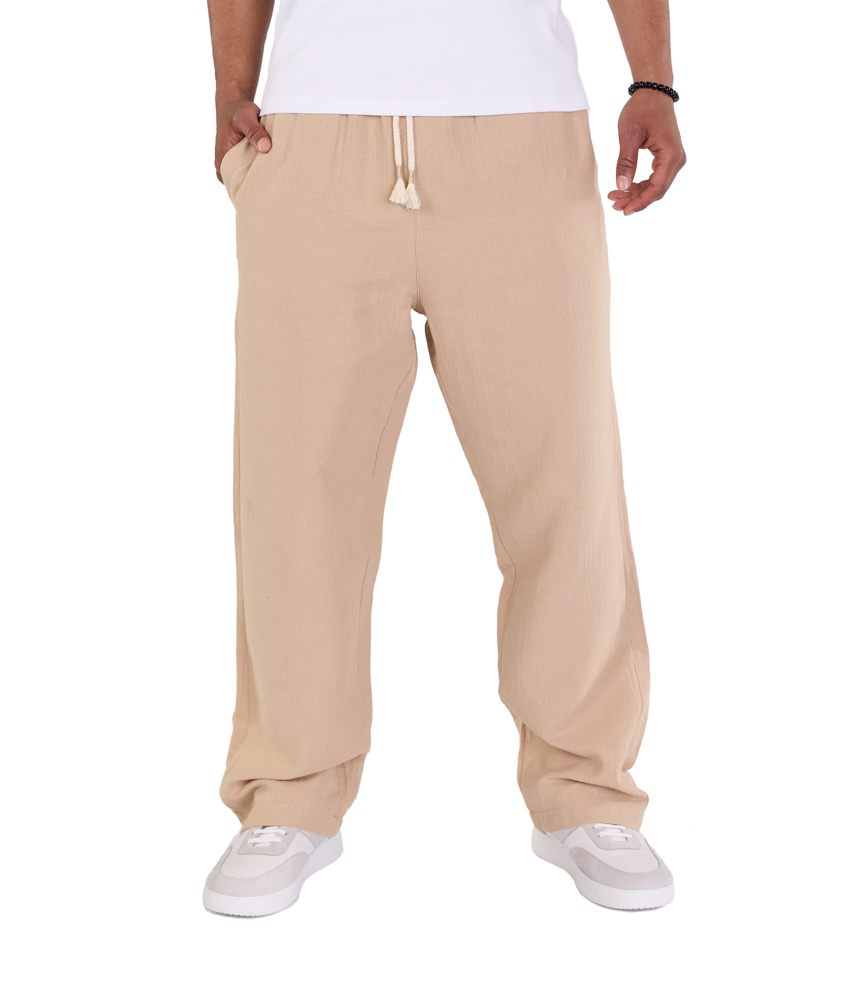 Denim Distriqt Stoffhose Musselin Herren Sommerhose (Leinenoptik) Beige M günstig online kaufen