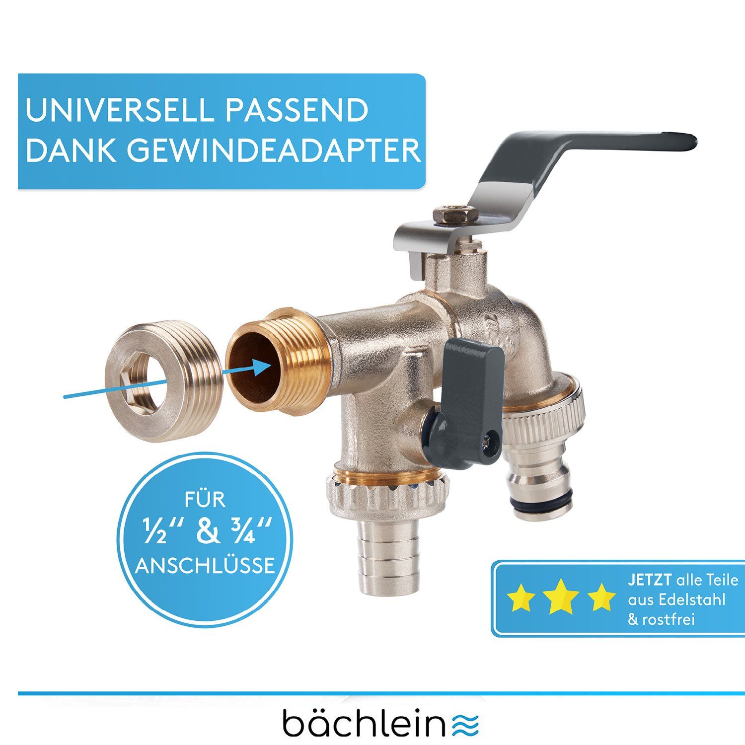 Bächlein Auslaufventil Doppel-Wasserhahn für den Garten