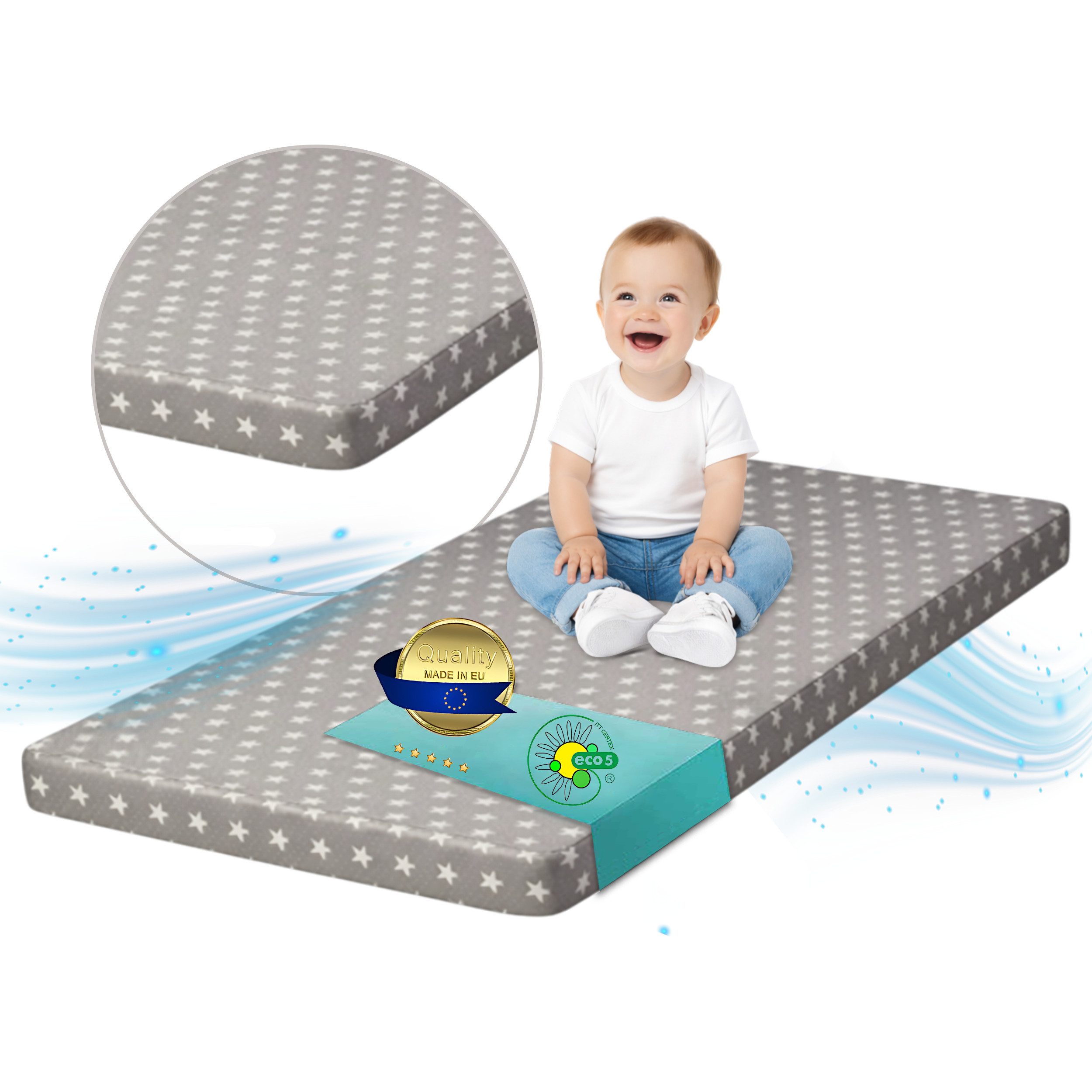 Kindermatratze Babymatratze mit Baumwollbezug, waschbar & rollbar–Allergikergeeignet, Best for Kids, 6 cm hoch, (Einzelartikel, 1 × Kindermatratze), Faltbar, allergikerfreundlich, atmungsaktiv