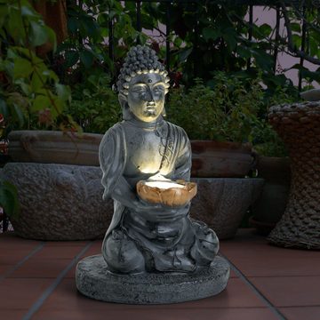 etc-shop Gartenleuchte, Leuchtmittel inklusive, Warmweiß, 3er Set LED Solar Lotusblüten Feng Shui Buddha Garten Deko Lampen