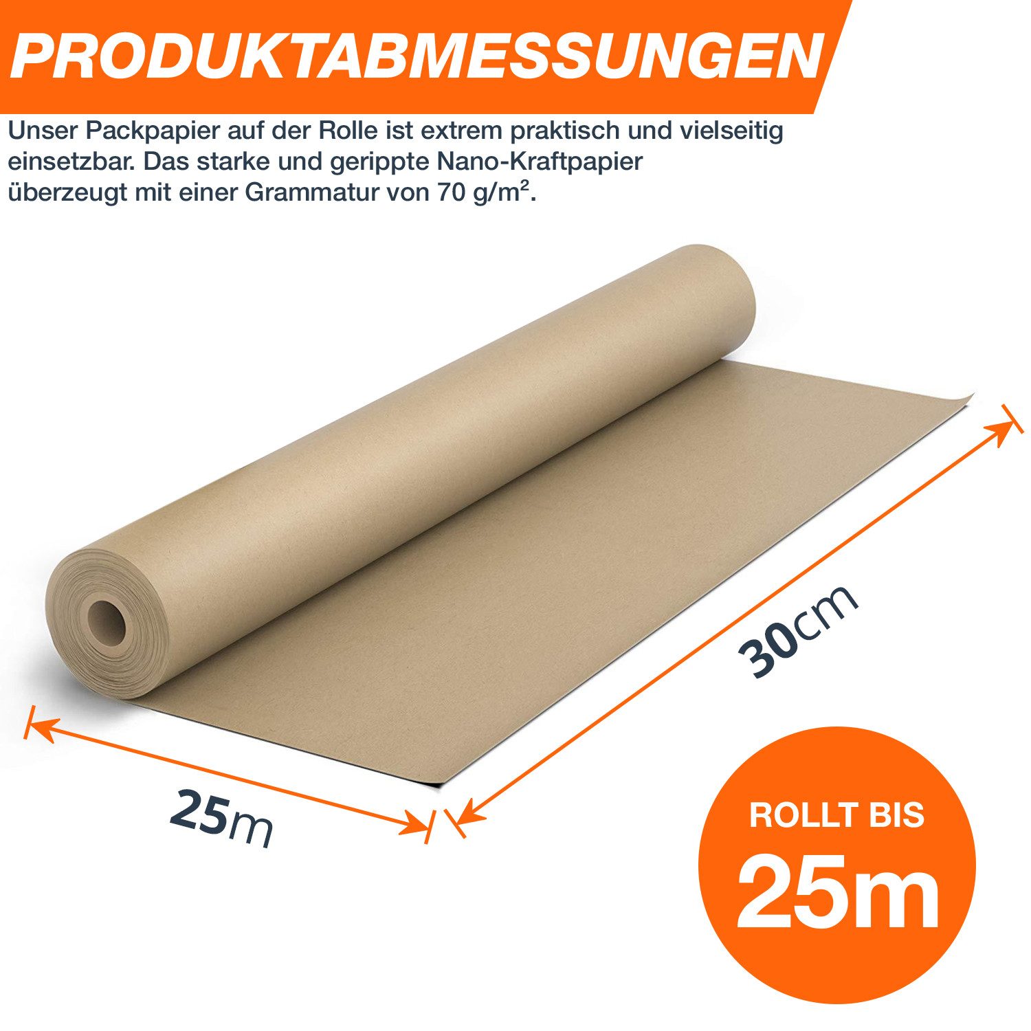 Boxolutions Packpapier Natürliches braunes Geschenkpapier 0,30 x 25m, 0,50 x 25m, 0,75m x 25m