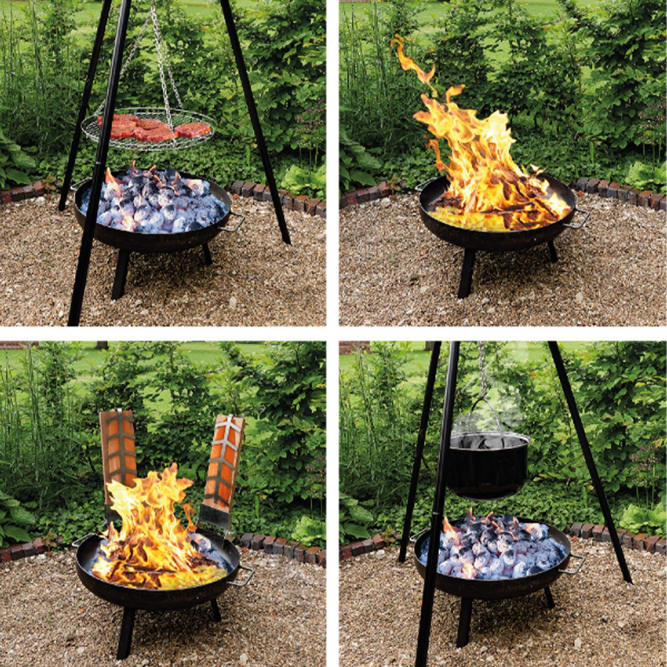 Westerholt Schwenkgrill Multifunktionsgrill 4in1 Dreibein Feuerschale Flammlachs Kessel Grill, Feuerschale Ø60 cm, Grillrost Ø55 cm, Dreibein 180 cm, Kessel 15 L