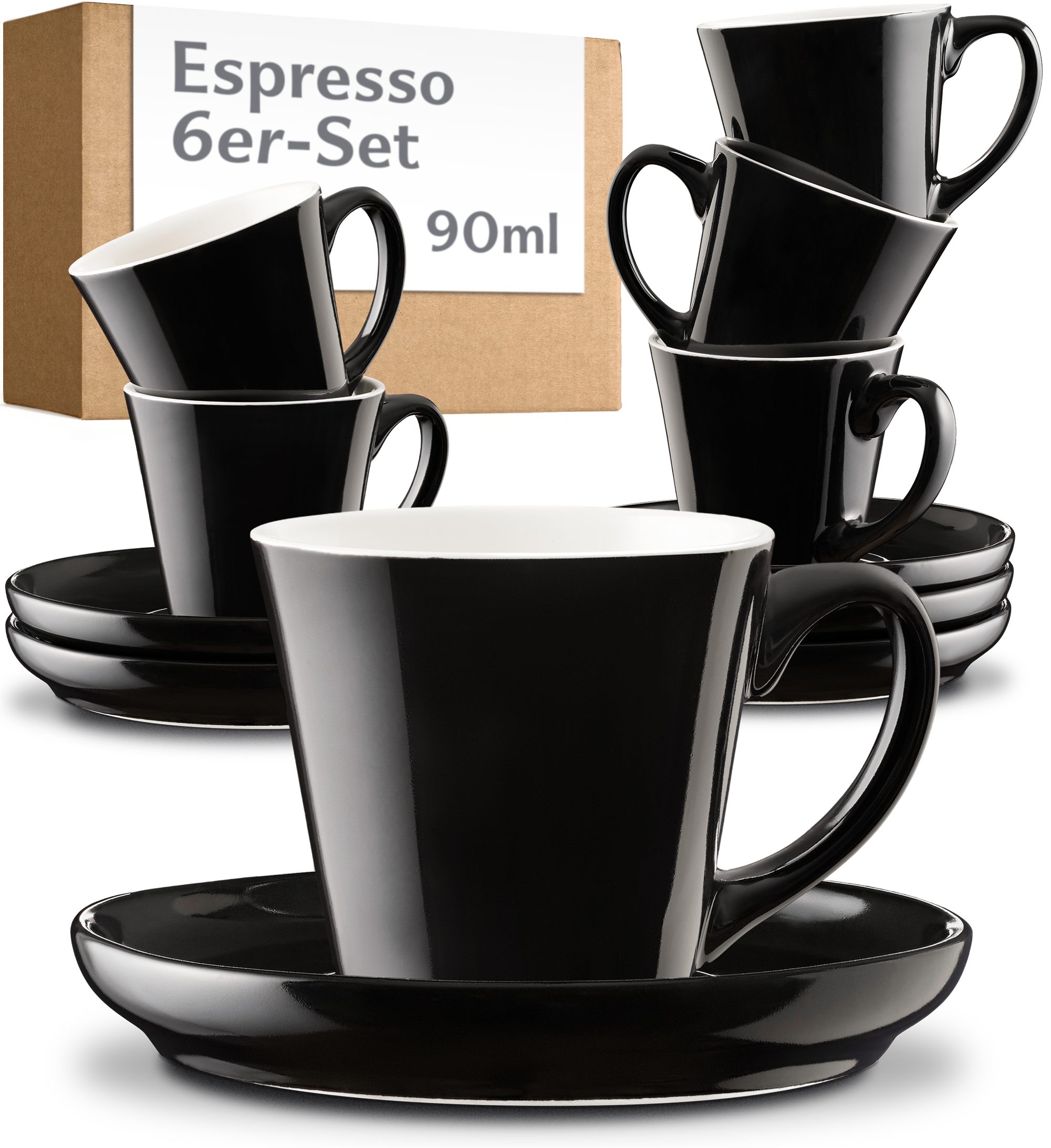 Cosumy Espressotasse Espressotassen Set 6er mit Untertassen - Keramik Mokkatassen - 70ml, 12-tlg., Keramik, 70ml