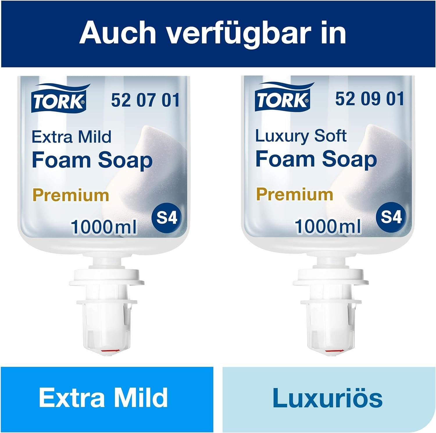 TORK Flüssigseife 520501 Premium mild duftende Schaumseife für S4 Spender je 1000 ml