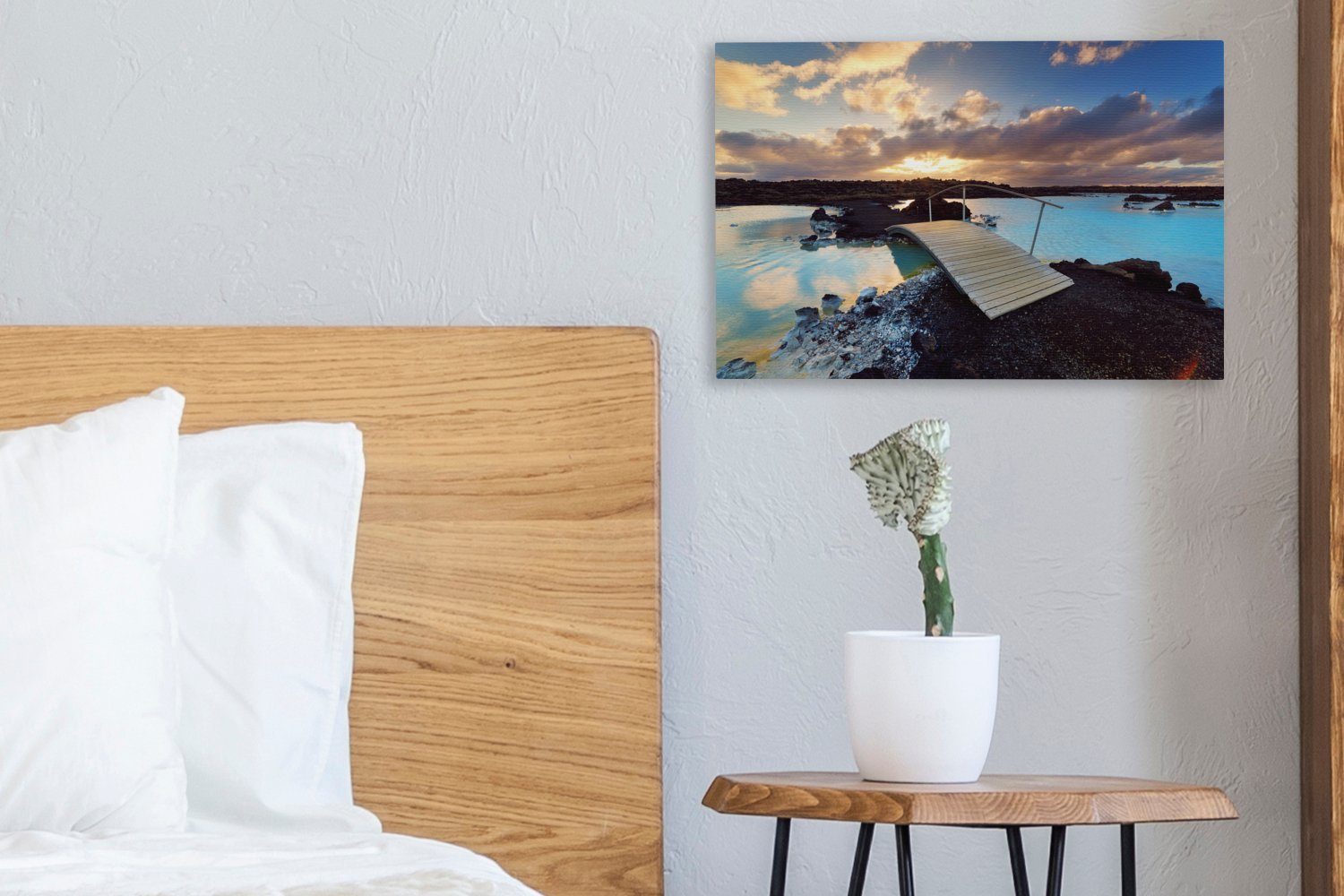 Lagune Island, Leinwandbilder, Aufhängefertig, in St), 30x20 Blaue Wanddeko, Leinwandbild bei (1 Wandbild cm OneMillionCanvasses® Sonnenuntergang