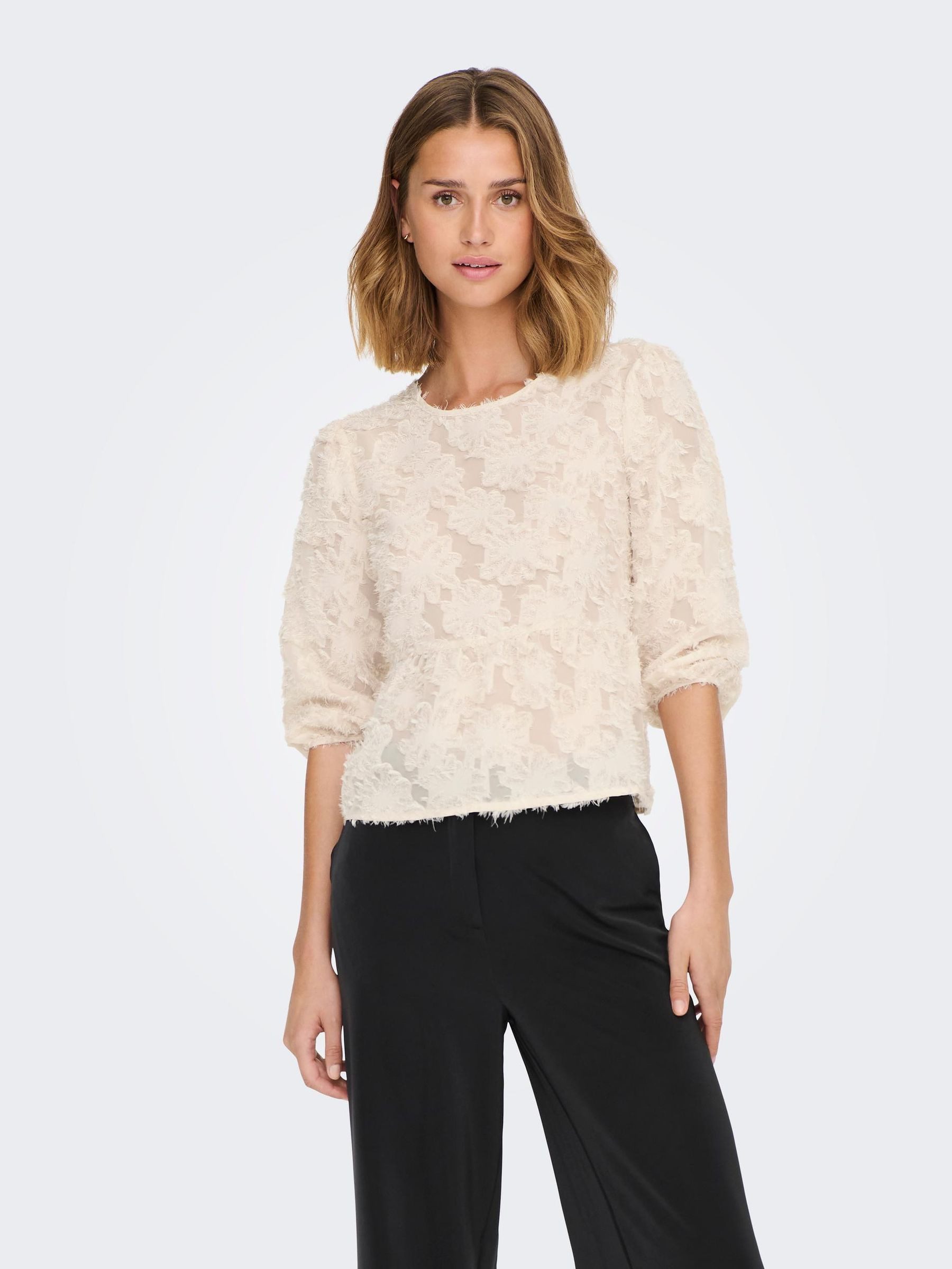 JACQUELINE de YONG Blusenshirt Elegante 3/4 ASrm Mesh Blumen JDYKING für Damen JDYKING 3/4 TOP WVN