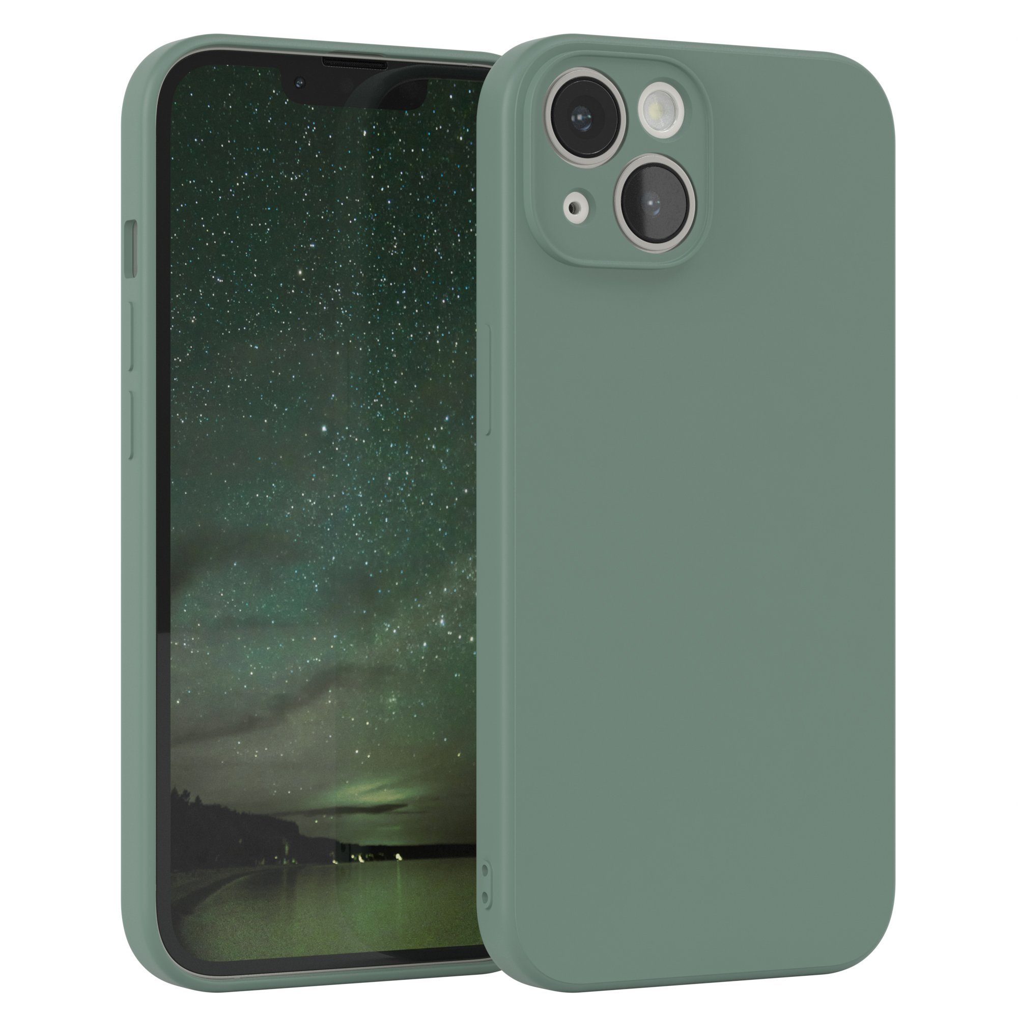 EAZY CASE Handyhülle für Apple iPhone 14 Hülle Silikon 6,1 Zoll, Schutzhülle mit Kameraschutz stoßfest telefonhülle Matt Dunkelgrün