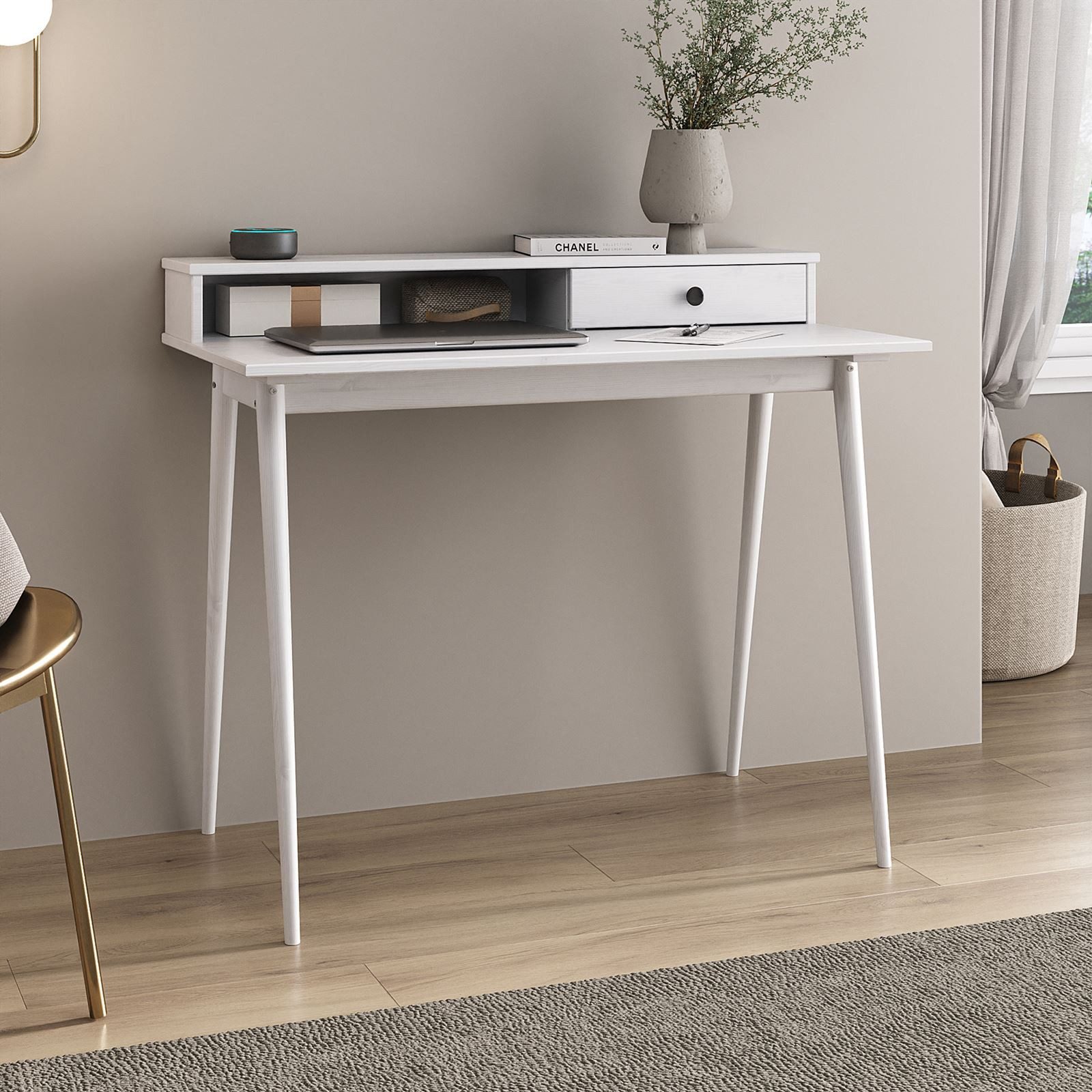 IDIMEX Schreibtisch MALINA, Massivholz Computertisch mit Aufsatz & Schublad günstig online kaufen