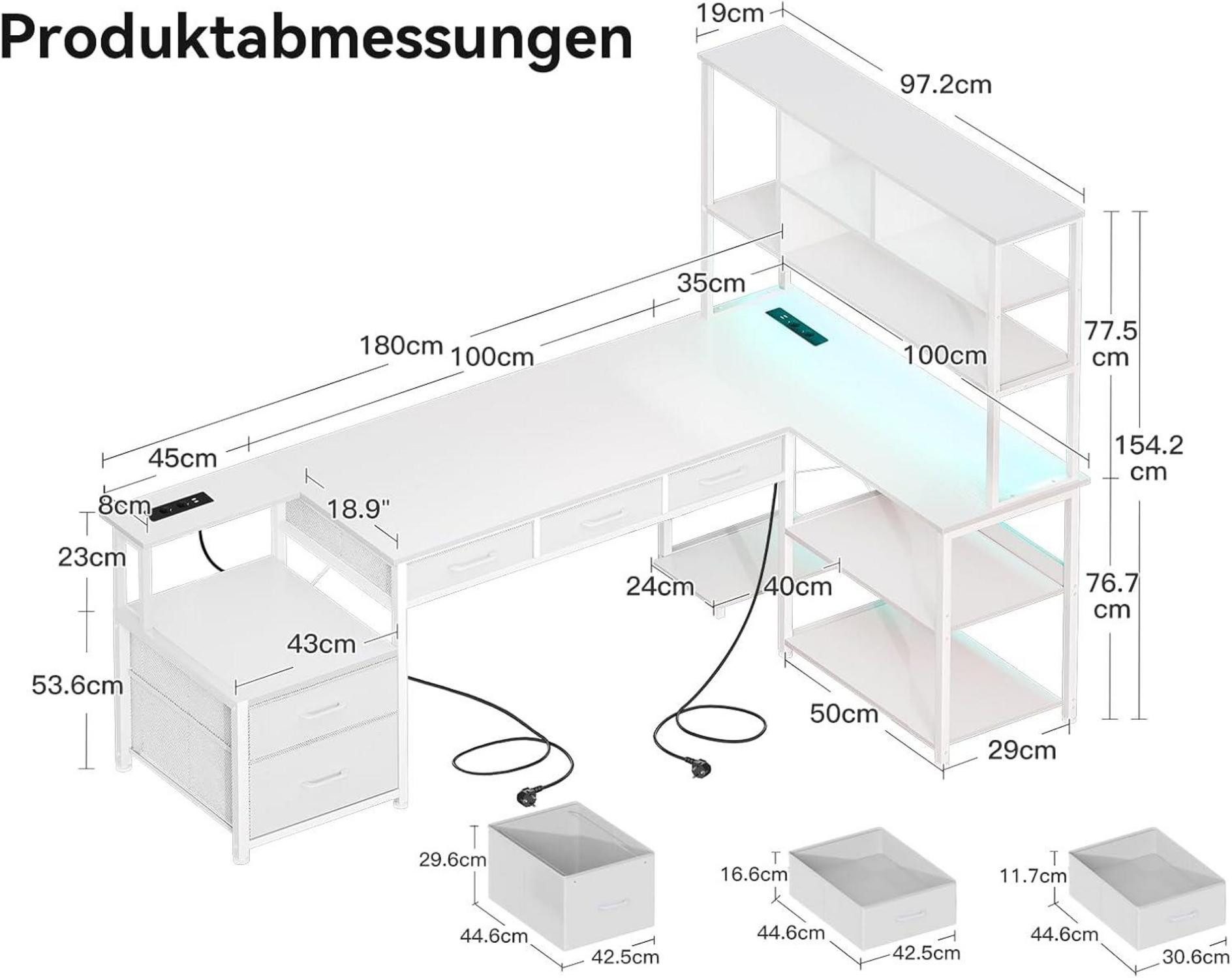 LuxusKollektion Eckschreibtisch Eckschreibtisch LED Schubladen Regale günstig online kaufen