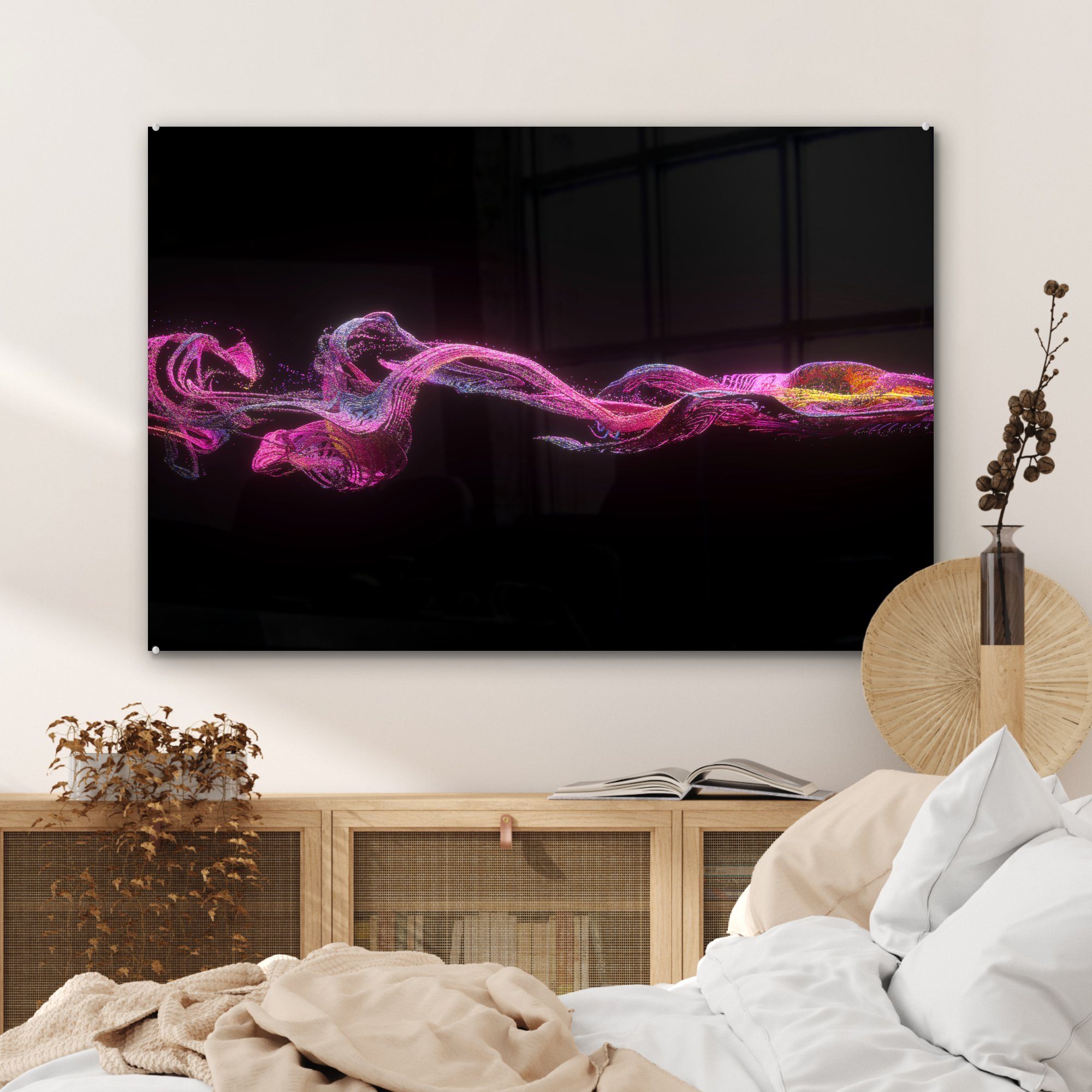 MuchoWow Acrylglasbild Abstraktes rosa Acrylglasbilder & Wohnzimmer Bild Partikel, Schlafzimmer (1 St)