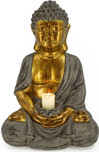 NOOR LIVING Kerzenhalter »Buddha« (1 Stück), sitzend, aus Magnesia, Höhe ca. 45 cm-Otto