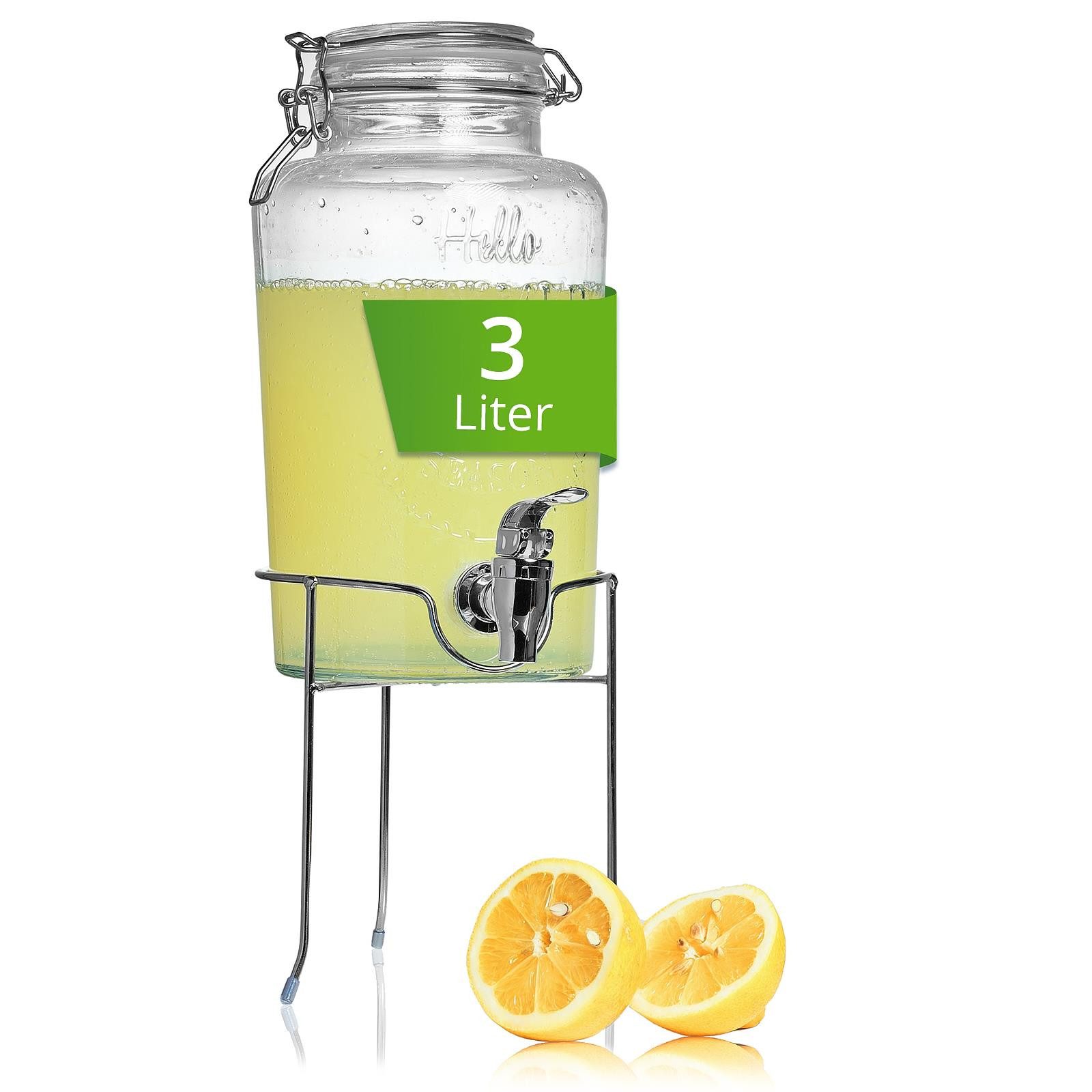 astor24 Getränkespender Getränkespender Glas mit Zapfhahn und Ständer 3 Liter Wasserspender