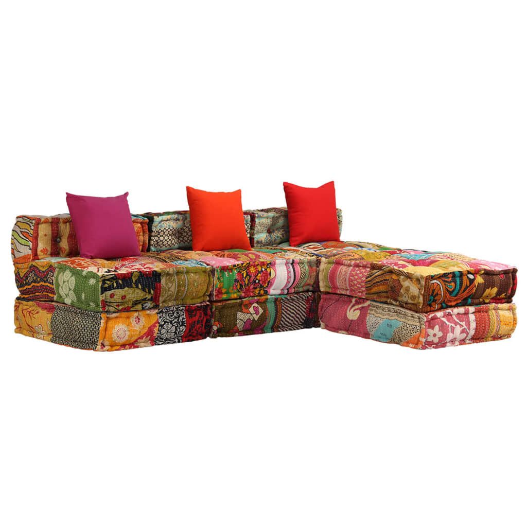 vidaXL Sofa 3-Sitzer Modularer Pouf Patchwork Stoff