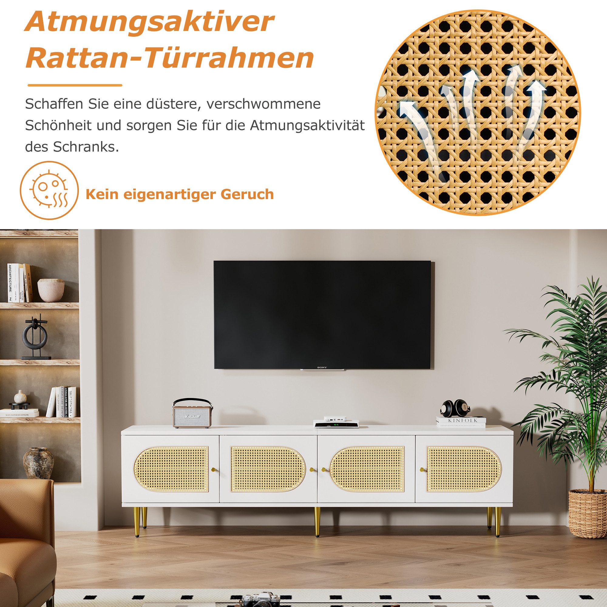 Merax Lowboard im Vintage-Stil mit Rattan günstig online kaufen