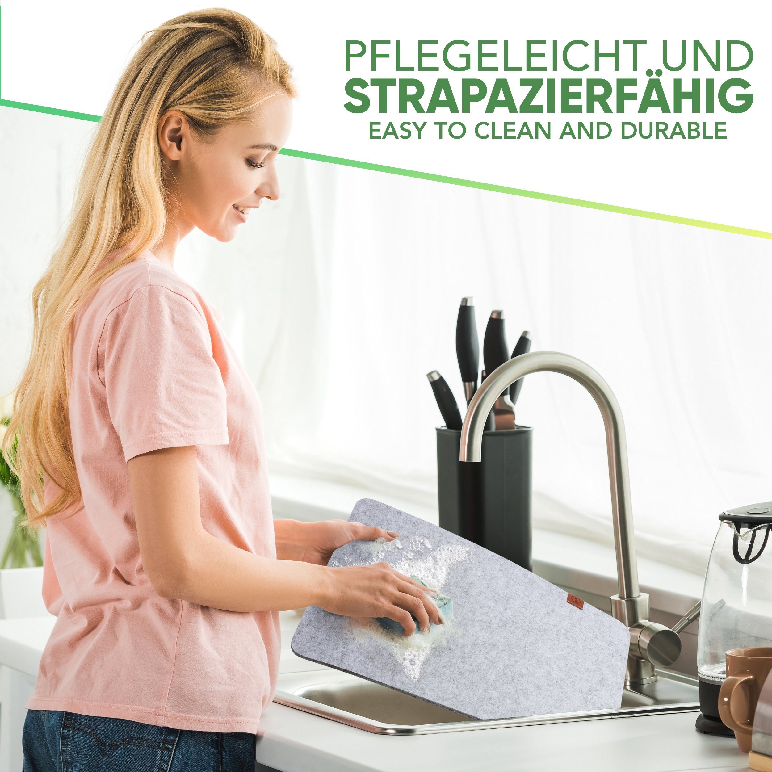 Loco Bird Platzset Tischset aus Filz, 6er Set Rechteckig, Platzsets 44x32 cm, (Tischset in hellgrau), abwischbare Tischuntersetzer Platzdeckchen – Bild 4 von 5