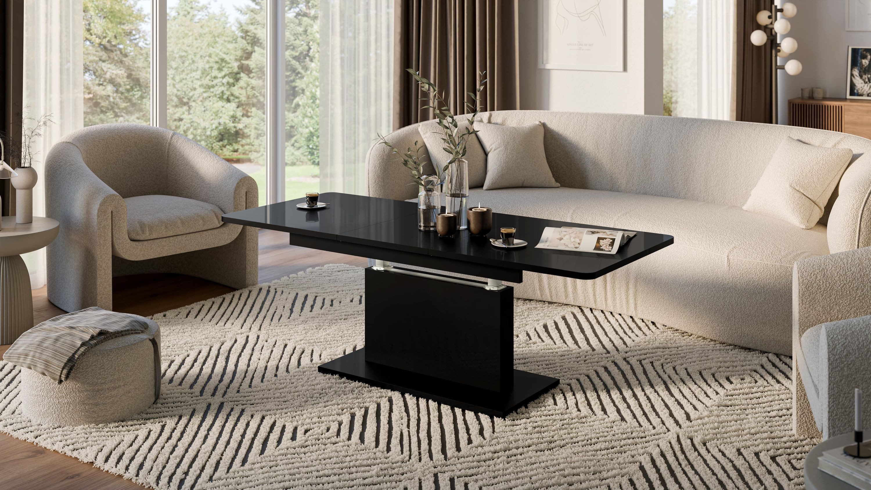 designimpex Couchtisch DC-1 Schwarz Hochglanz stufenlos günstig online kaufen