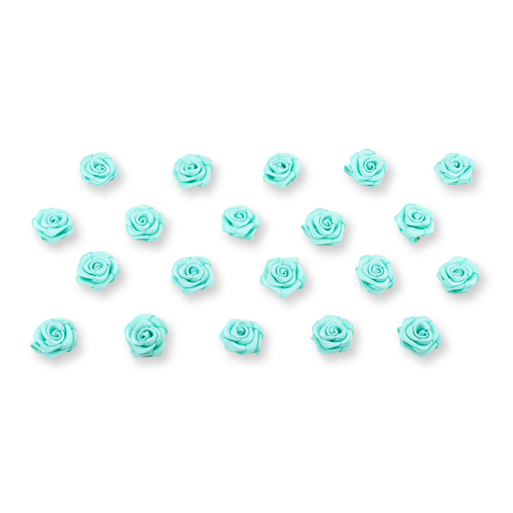 Creativery Streudeko, Satinrosen 15mm zum Basteln & Aufnähen 20 Stück Helltürkis