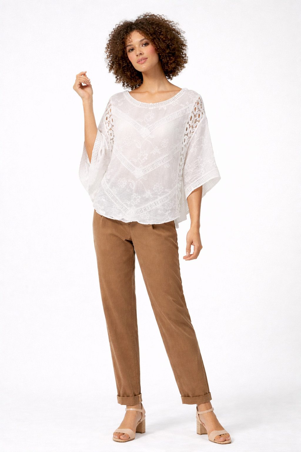 ITALY VIBES Tunika - Poncho - Tunikabluse - Häkelbluse im boho Stil für Damen ONE SIZE / passend für Größe S - XL
