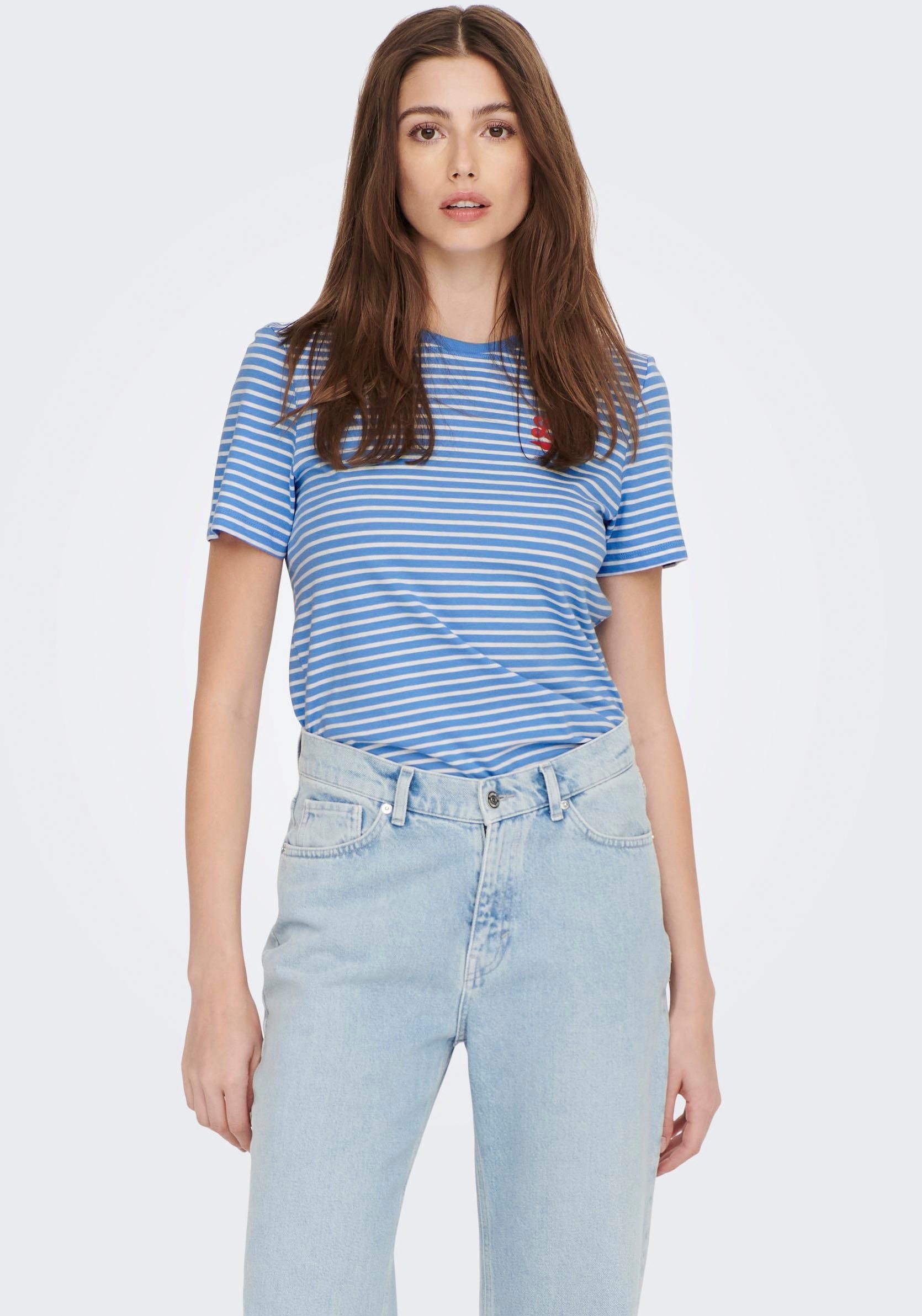 ein ONLWEEKDAY REG TOP pflegeleichter S/S BOX Aus Tragegefühl Baumwolle STRIPE Rundhalsshirt 100% JRS, angenehmes für ONLY