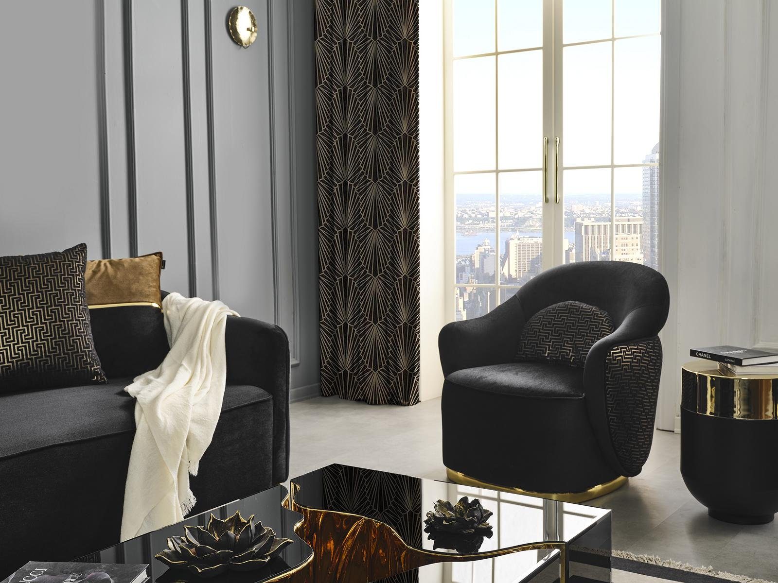 JVmoebel Sessel Sessel Wohnzimmer Couch Modern Textil Luxu Modern schwarz neu