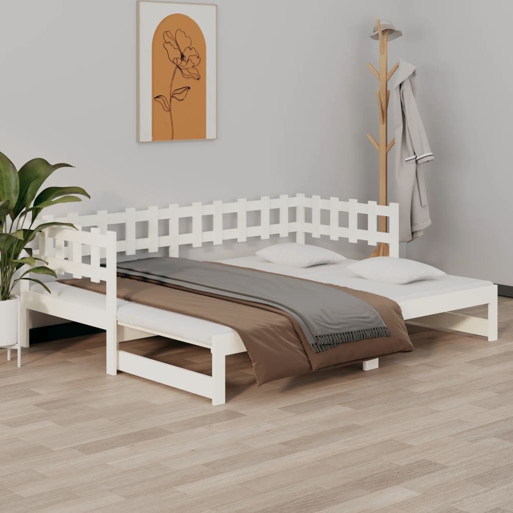 vidaXL Ausziehbett, Tagesbett Ausziehbar Weiß 2x(90x190) cm Massivholz Kiefer