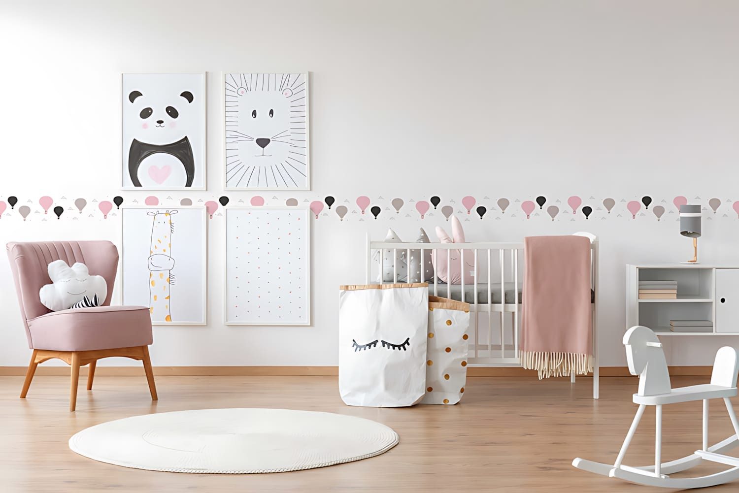 Profhome Bordüre 403737-GU Grafik Tapete Kindertapete matt rosa grau schwarz 0,75 m2, leicht strukturiert, matt, (1 Rolle, 0,75 qm), selbstklebende Bordüre in pink