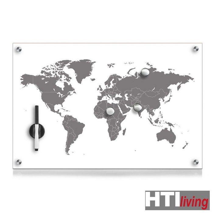 HTI-Living Pinnwand Memoboard Glas rechteckig Worldmap FV8404