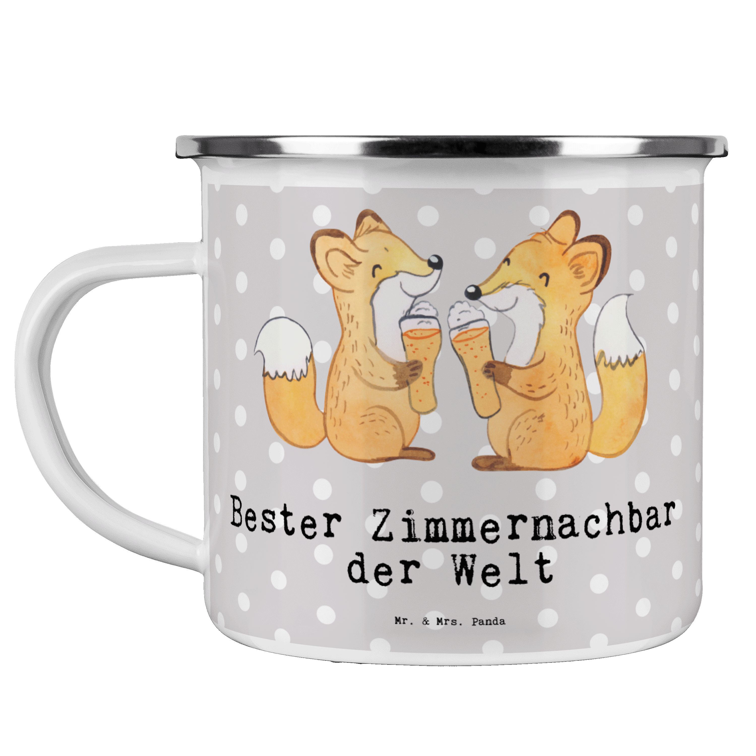 Mr. & Mrs. Panda Becher Fuchs Bester Zimmernachbar der Welt - Grau Pastell - Geschenk, Kaffee, Emaille