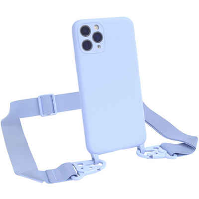 EAZY CASE Handykette Breitband Kette für Apple iPhone 11 Pro 5,8 Zoll, Handyhülle mit breitem Umhängeband Festivalhülle Tasche Blau Hellblau