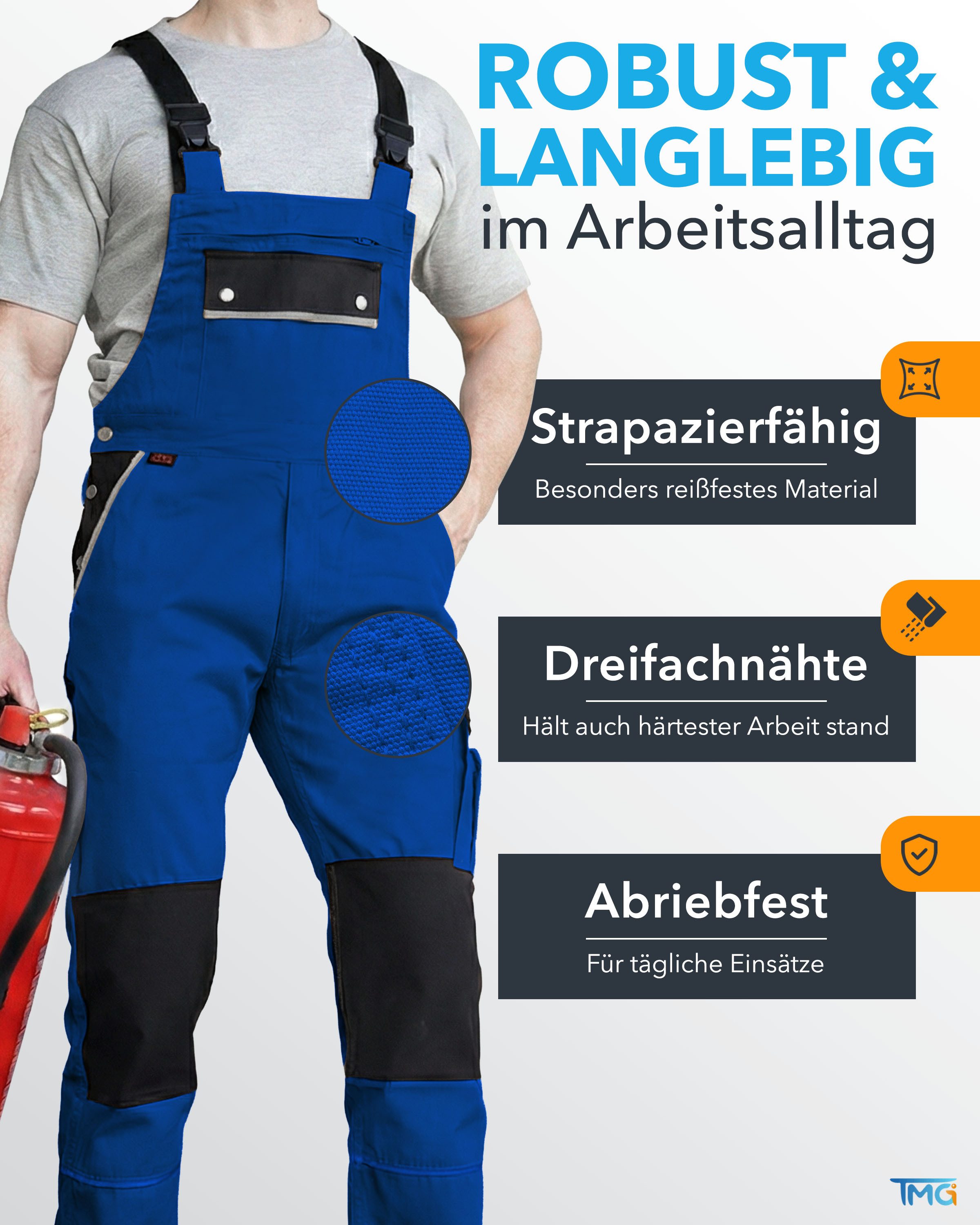 TMG International Arbeitslatzhose Latzhose Arbeitshose Cargohose Overall Blaumann