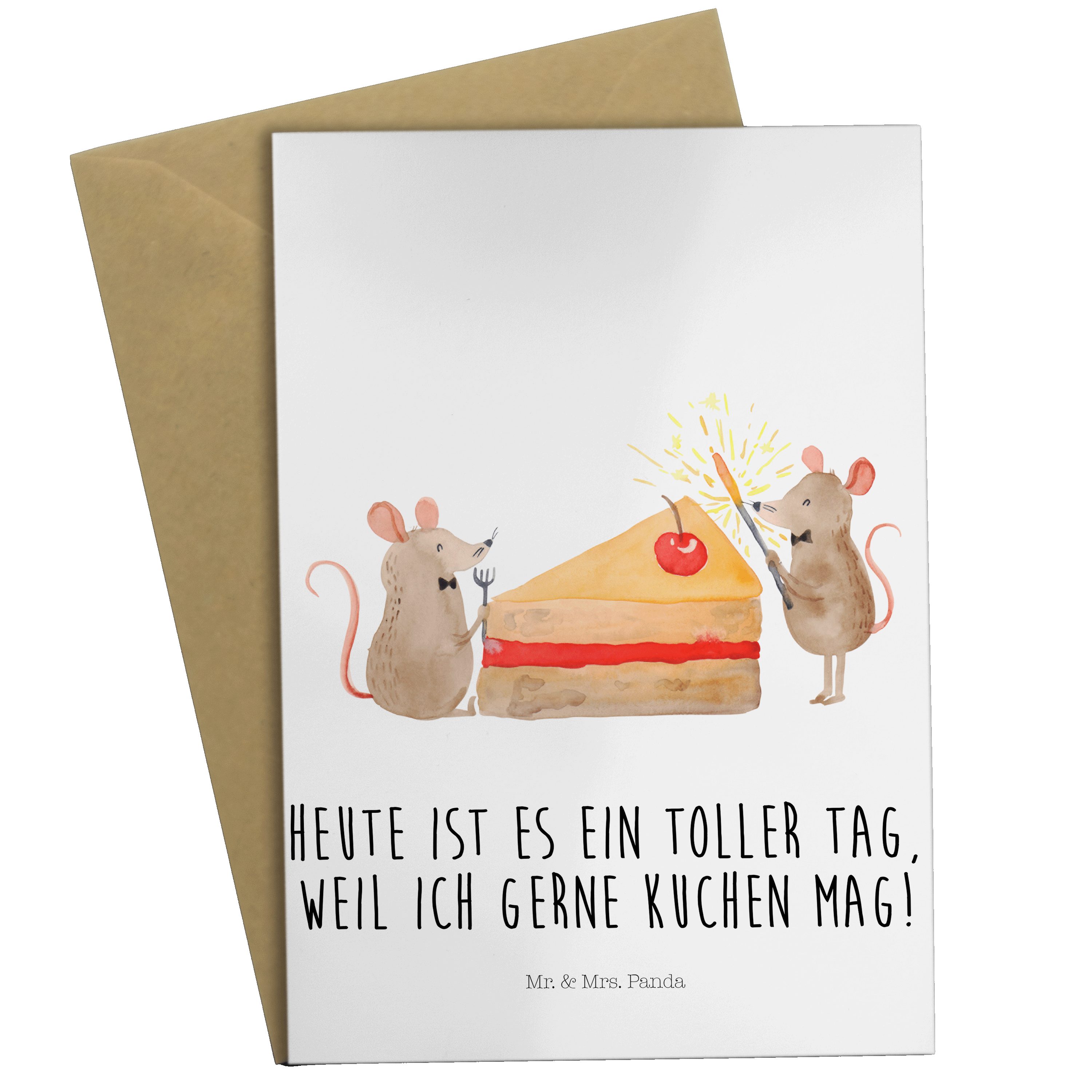 Mr. & Mrs. Panda Grußkarte Mäuse Kuchen Weiß Geschenk, Klappkarte