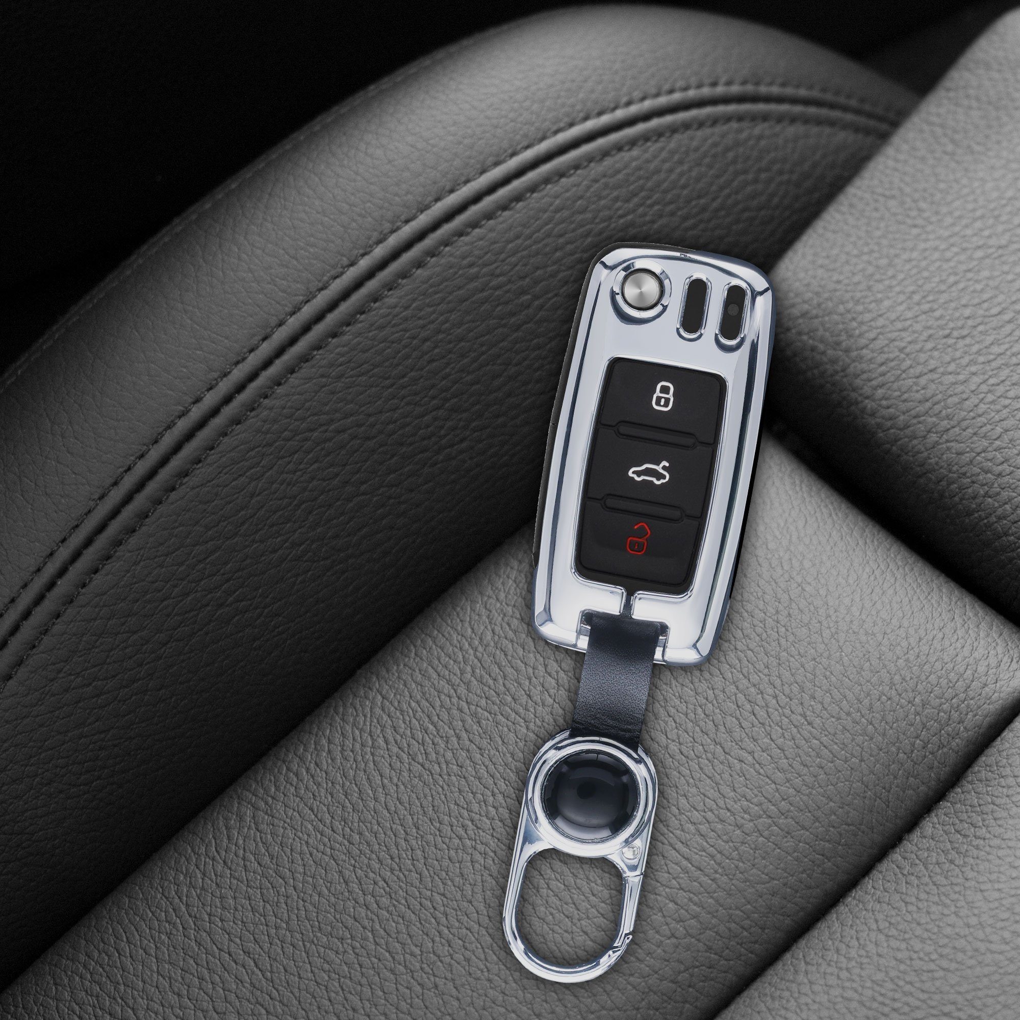 Autoschlüssel Hülle Metall Skoda VW für Schlüsseltasche Seat, Hardcover Schutzhülle kwmobile Silber