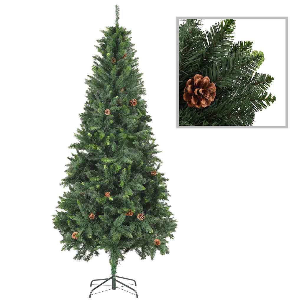 vidaXL Künstlicher Weihnachtsbaum Künstlicher Weihnachtsbaum mit Beleuchtung Kugeln Zapfen 210 cm