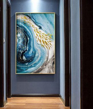 TPFLiving Kunstdruck (OHNE RAHMEN) Poster - Leinwand - Wandbild, Nordic Art - Abstrakte Strukturen - Bilder Wohnzimmer - (5 Motive in 6 verschiedenen Größen zur Auswahl), Farben: weis, blau und gold - Größe: 60x80cm