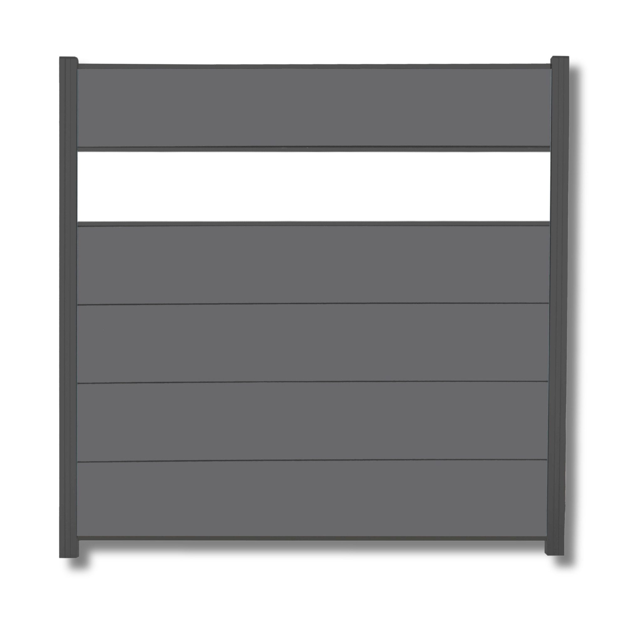 WPC Profi Zaun XL Komplettset Anthrazit Sichtschutzzaun Dekor Glas 180x180cm, (Komplettset, mit Start- und Abschlussleisten, Pfosten und Zubehör)