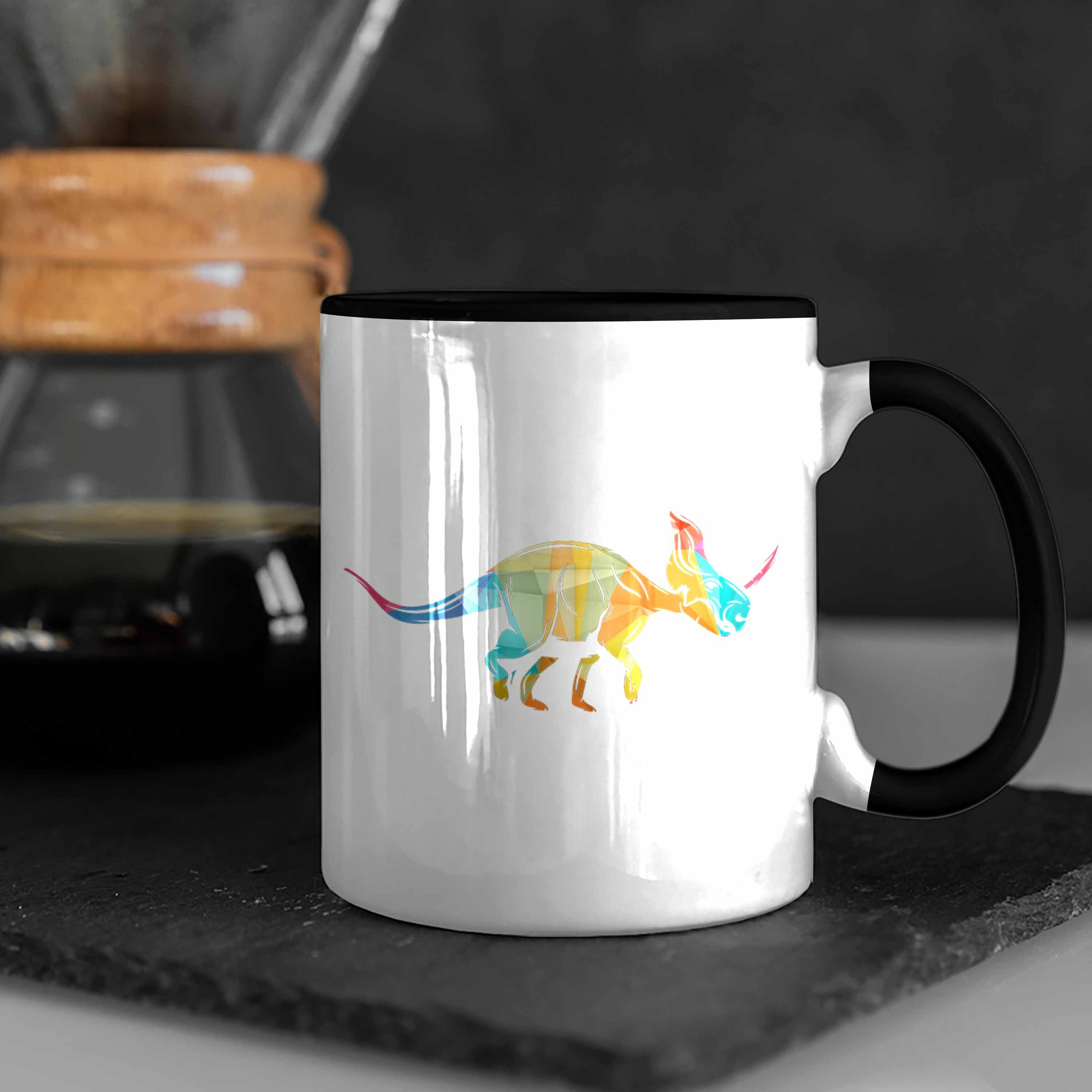 Tasse - Tasse Trendation Dinosaurier Triceratops Bunt Polygon Schwarz Grafik Trendation