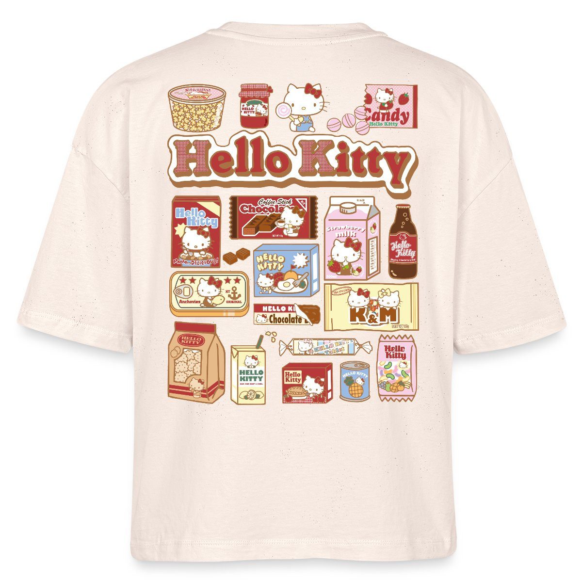 Spreadshirt T-Shirt Hello Kitty Snack Collage Boxy Shirt Damen (1-tlg)