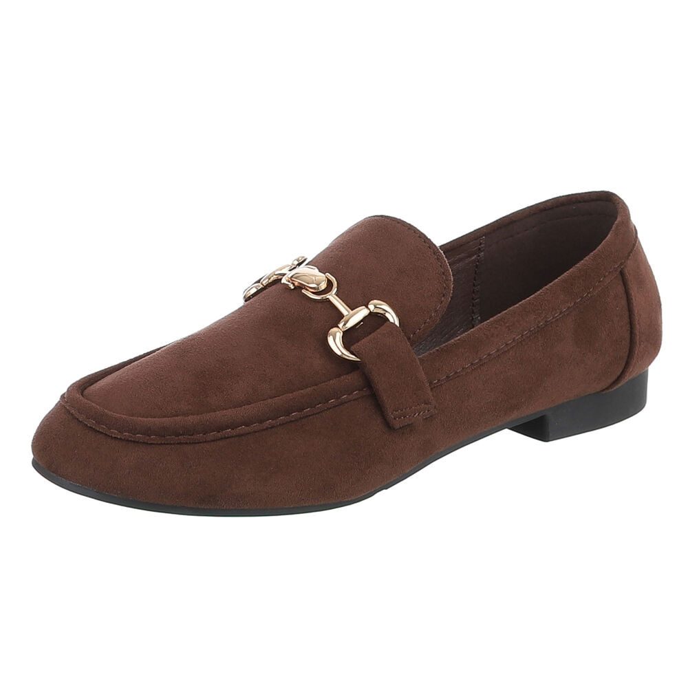 Ital-Design Damen Loafer mit Ketten-Detail & Slip-on Design Slipper (92699488) Blockabsatz Mokassins in Braun