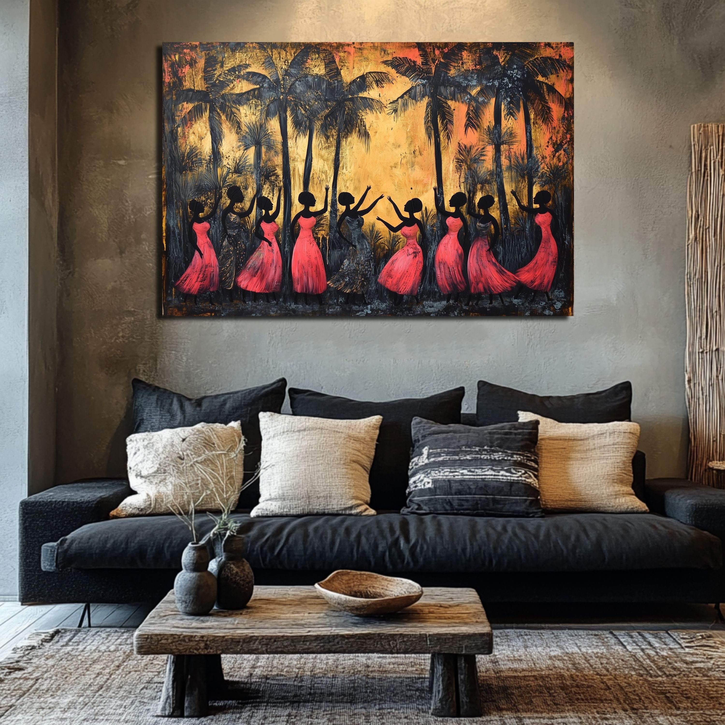 DARO Design Leinwandbild Modern Abstrakt Wandbilder XXL Wandbild Wand Deko Leinwand Bilder, (tanzende afrikanische Frauen - Bild groß Wohnzimmer Schlafzimmer Küche Esszimmer Einteilig Querformat Fotodruck Leinwände Wanddeko Abstrakte Kunst Boho), 30x20cm
