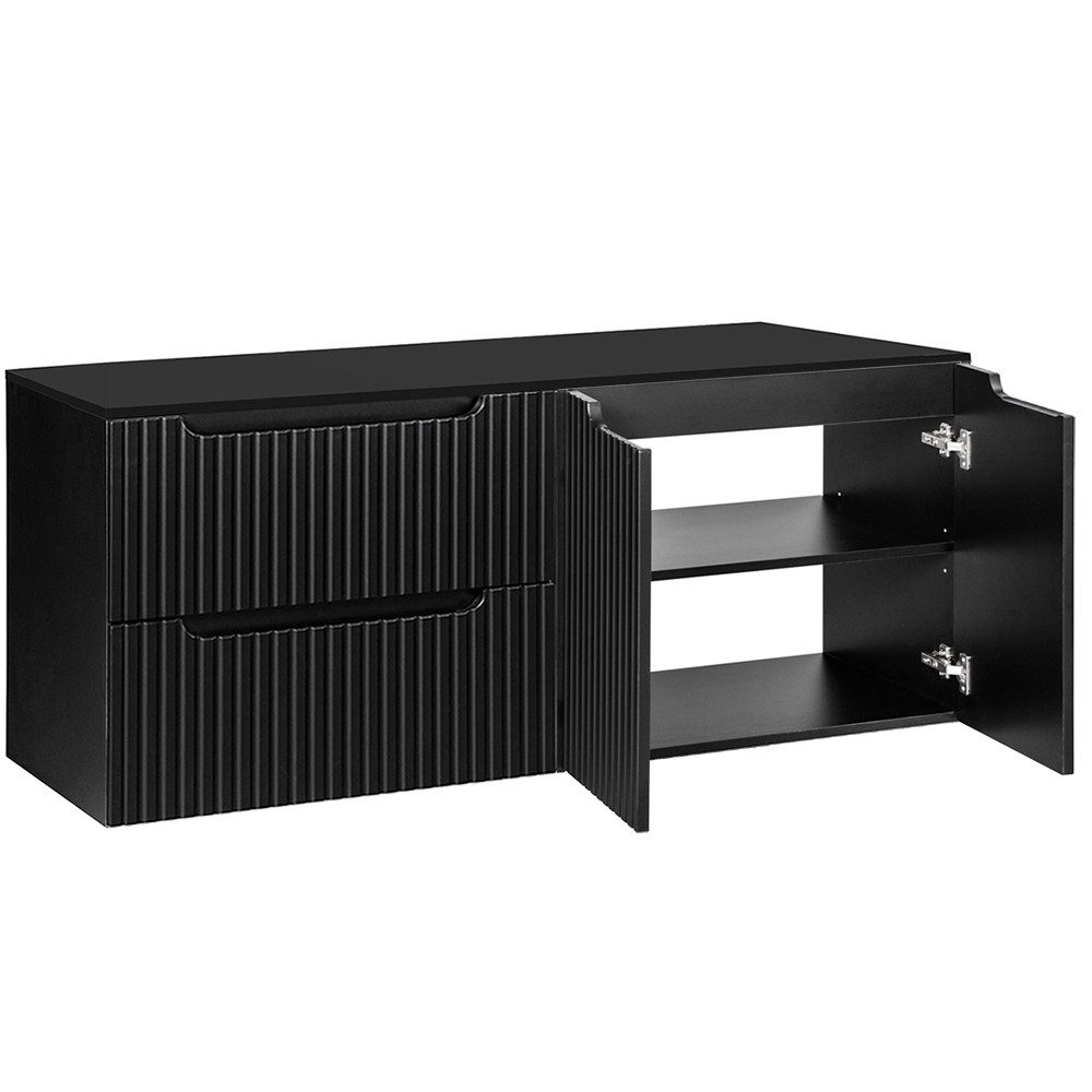 Lomadox Waschbeckenschrank NEWPORT-56-BLACK 160cm Doppelwaschbeckenschrank 40 cm tief schwarz 2 Türen 2 Auszüge