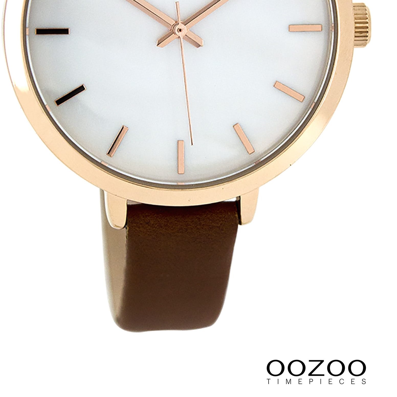 OOZOO Quarzuhr Oozoo Damen Uhr Casual schimmernd Leder, (Analoguhr), Damenuhr rund, mittel (ca. 38mm) Lederarmband, Casual-Style