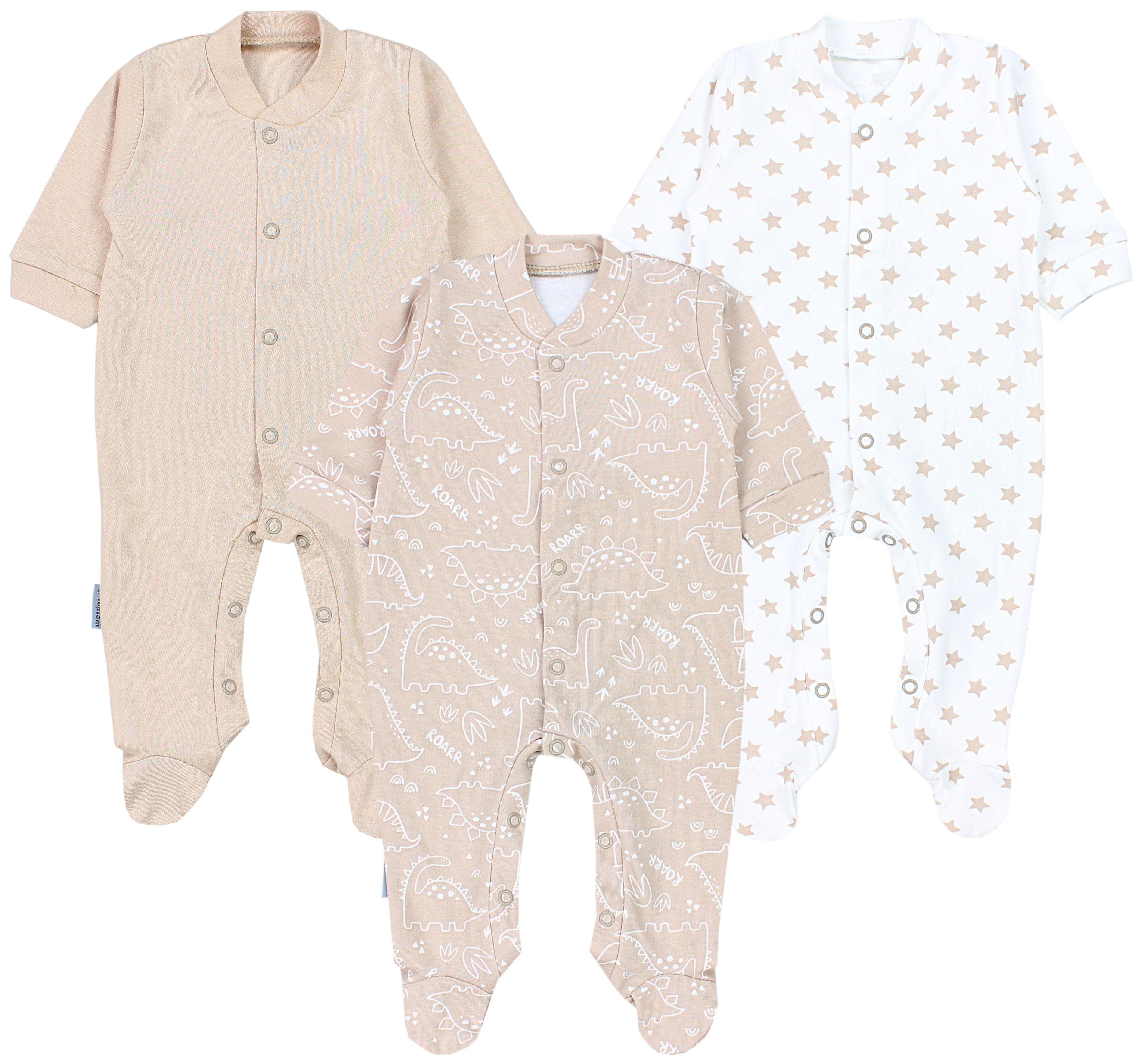 Jungen Baby Dino Fuß Schlafoverall 3er Schlafanzug Pack Weiß Langarm Sterne Mineralgrün TupTam Schlafstrampler Park mit