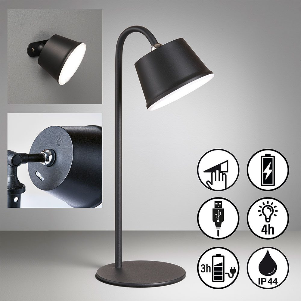 FISCHER & HONSEL LED Außen-Tischleuchte, LED-Leuchtmittel fest verbaut, Warmweiß, 3in1 Tischleuchte Akku Außen Wandlampe Magnethalterung