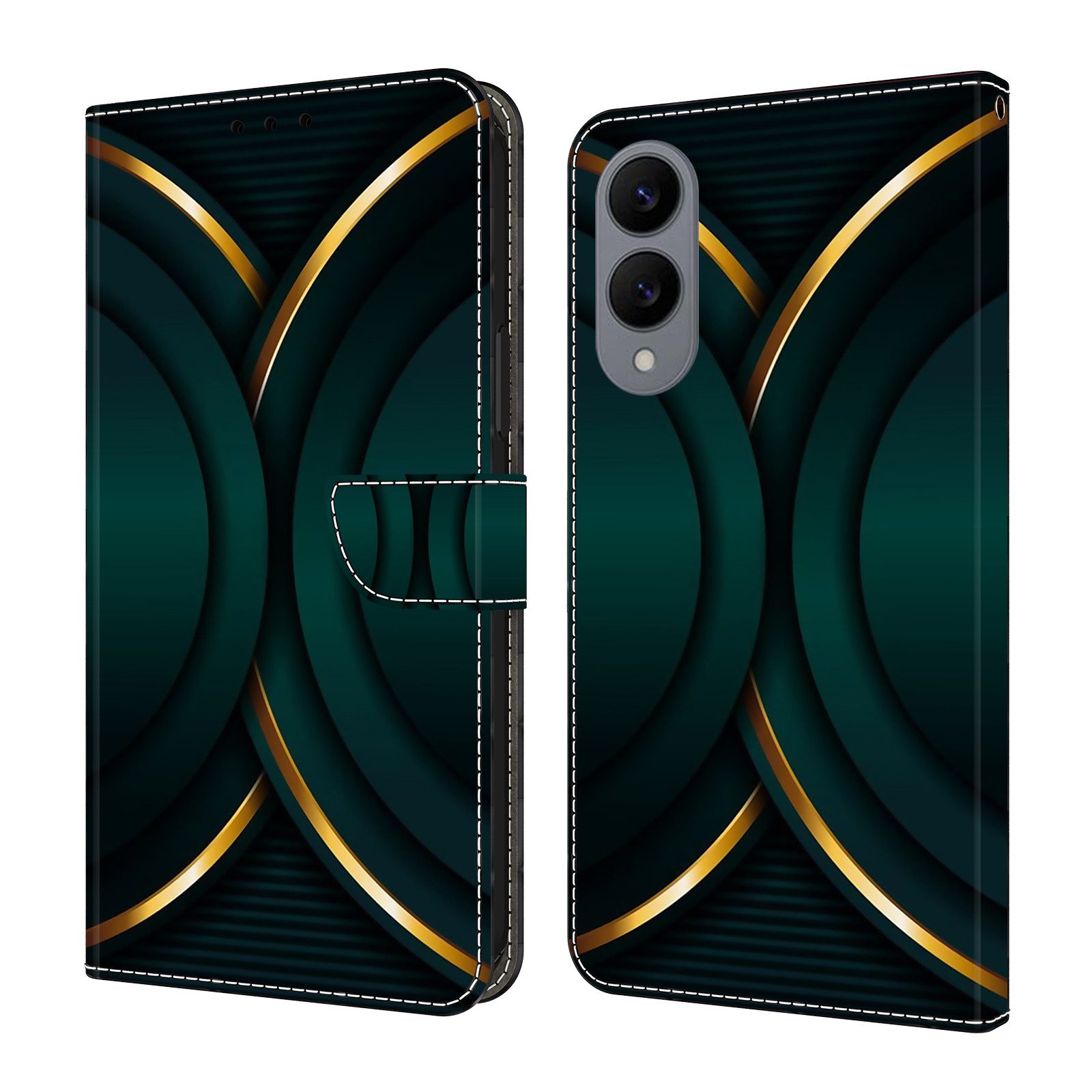 CLM-Tech Handytasche für Samsung Galaxy S25 Edge Hülle aus PU-Leder Klapphülle (goldener Rand Kontur, Handyhülle mit Standfunktion - Wallet Flip Case inklusive Kartenfächer), Cover Magnetverschluss