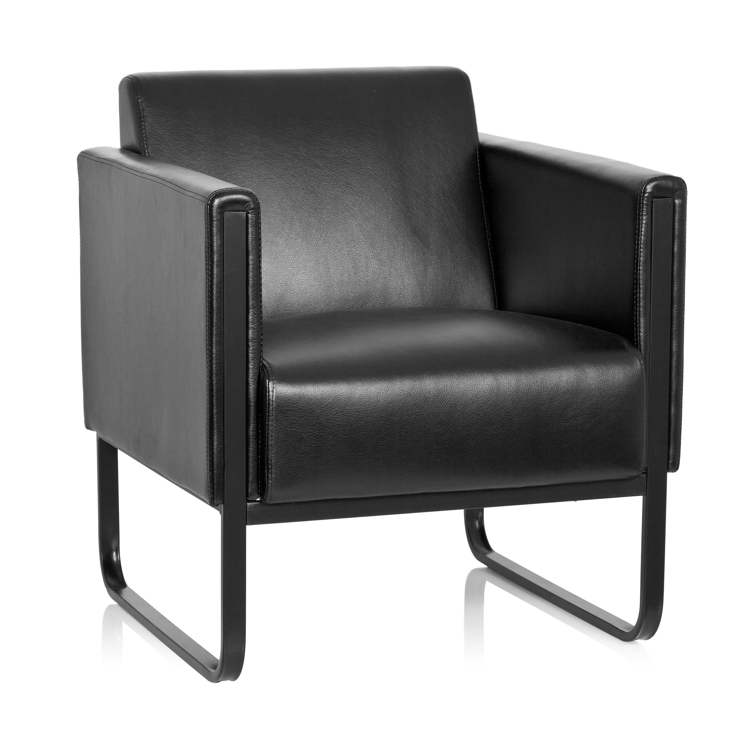 hjh OFFICE Loungesessel Polstersessel BALI BLACK Kunstleder mit Armlehnen, Sessel gepolstert mit Metallgestell